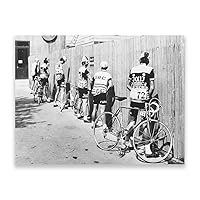 Bicycle Print Bike Vintage Photo Poster Black White Road Cycling Men Pissing Canvas Painting Picture Bathroom Home Wall Decor (11 x14(28 x 35 cm), Unframed)