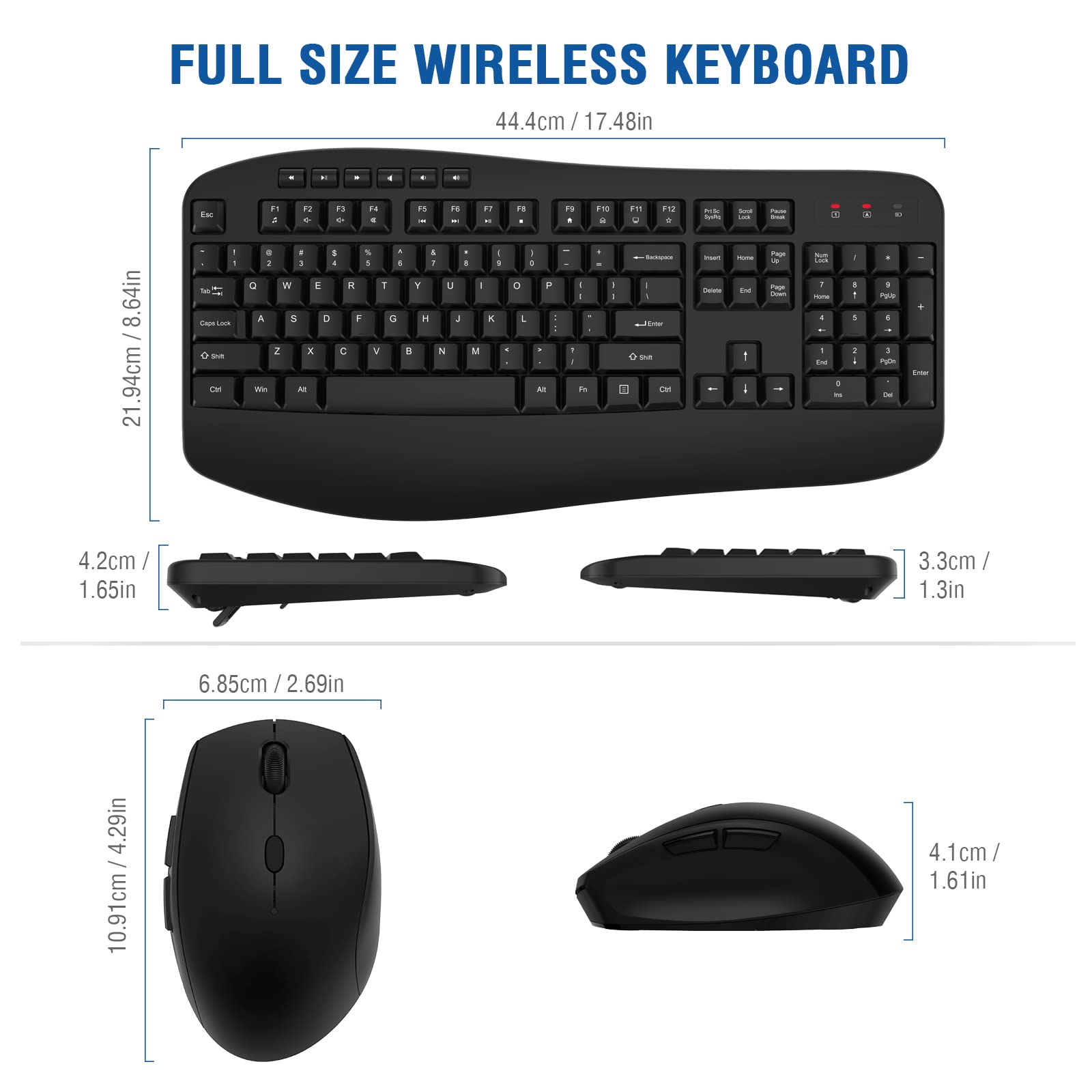 EDJO 2.4G Full-Sized Large Wireless Keyboard with Comfortable Palm Rest and Optical Wireless Mouse for Windows, Mac OS PC/Desktops/Computer/Laptops