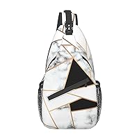 Sling Backpack,Travel Hiking Daypack Black And White Marble Texture Print Rope Crossbody Shoulder Bag
