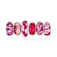 Bling Jewelry Mixed Set Of Bundle .925 Sterling Silver Core Translucent Shades Of Red Rose Pink Murano Glass Swirl Flower Charm Bead Spacer Fits European Bracelet For Women Teen