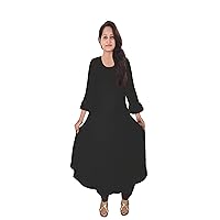 Women's Cotton Long Dress Indian Black Color Kurti Casual Frock Suit Plus Size