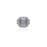 1.21 Cttw Natural White Round & Baguette Diamond Rectangle Head Halo Ring Sterling Silver