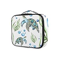 ALAZA Watercolor Sea Turtles and Seaweed Bubbles Professional Cosmetic Makeup Bag Organizer Makeup Boxes