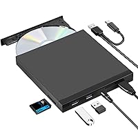 ROOFULL External CD DVD +/-RW Drive, CD/DVD-ROM Player Burner with USB Ports and SD Card Reader, Portable USB 3.0 CD/DVD Optical Disk Drive External for Windows 11/10/8/7, Mac, Linux Laptop Desktop PC