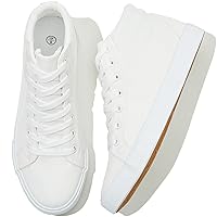 Men's White Canvas Shoes High Top Canvas Sneakers Classic Lace-Up Walking Shoes Light-Weight Soft Casual Shoes Tennis Shoes