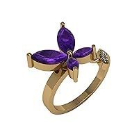 Butterfly 925 Sterling Silver Yellow Gold Plated Embellished with Gemstone Open Ring Gift for Women Girls | Natural Gemstones | Valentine's Gift