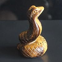 2'' Hand Carved Gemstone Crystal Golden Tiger Eye Snake Figurine Animal Carving Home Decor