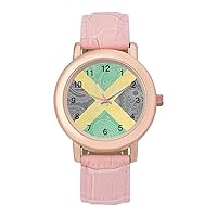 Jamaica Paisley Flag Fashion Leather Strap Women's Watches Easy Read Quartz Wrist Watch Gift for Ladies