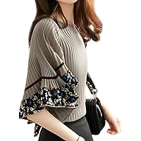 MARIA MARFA 4S-M15 Floral, Switchable Knit T-Shirt, Ruffle Sleeves, Top, Ribbing, Stretch, Knit Sew