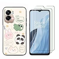 for OnePlus Nord N300 5G Case with 2 Tempered Glass Screen Protectors, Animals Pattern Design, Slim Shockproof Protective Soft Silicone Phone Cover for Girls Women Boys (Animals)