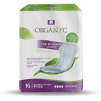 Organyc 100% Organic Cotton Incontinence Pads for Bladder Leaks, FSA/HSA Eligible, Maximum Flow, 16 Count