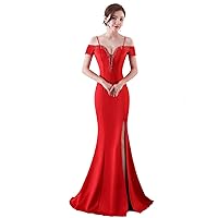 Women's Sweetheart Short Sleeves Mermaid Long Satin Split Formal Evening Prom Homecoming Party Cocktail Dresses
