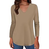 Women's Long Sleeve Casual Tunic V Neck Sweatshirt Fashion Comfy Basic Pullover Print Loose Blouse T Shirt Tees