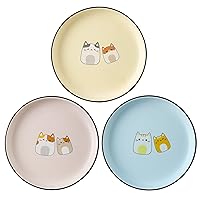 Ceramic Shallow Cat Dish, Flat Cat Bowls Wide Cat Food Dishes Cat Food Plates Whisker Friendly,3 Cat Food Bowls for Kitten Kitty Indoor Short Legged Munchkin Cats