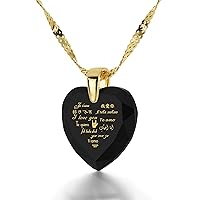 Romantic Heart Pendant for Women I Love You Necklace in 12 Languages Pure Gold Inscribed on Heart-Shaped Cubic Zirconia Valentine's Day Gift Gemstone, 18