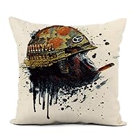 Linen Throw Pillow Cover Gorilla Monkey Soldier Cigarette Black Face Animal Ape Caricature Home Decor Pillowcase 18x18 Inch Cushion Cover for Sofa Couch Bed and Car