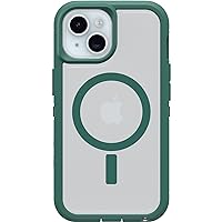 OtterBox iPhone 15, iPhone 14, and iPhone 13 Defender Series XT Clear Case - VELVET EVERGREEN (Clear), screenless, rugged , snaps to MagSafe, lanyard attachment
