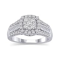 1 Cttw Three Rows Composite Diamond Cushion Shaped Halo Engagement Ring in 14K White Gold (HI/I2)