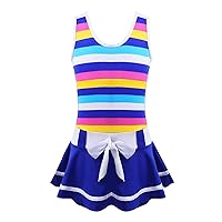 YiZYiF Big Girls' One Piece Stripe Swimdress Princess Pleated Skirt Swimwear Bathing Suit Dress