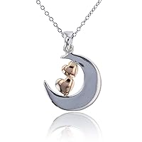 DECADENCE Sterling Silver Two-Tone Polished Moon with Double Small Hearts 18