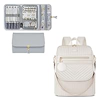 MATEIN Quilted Laptop Backpack for Women, 15.6 Inch Convertible Soft Leather Backpack Purse, Jewelry Travel Organizer for Women, Tangle Free Portable Leather Jewelry Storage Roll Bag