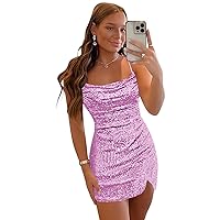 Sparkly Sequin Homecoming Dresses 2024 Spaghetti Straps Tight Mini Evening Cocktail Dress with Slit