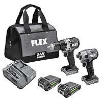 FLEX 24V Brushless Cordless 2-Tool Combo Kit: 1/2-Inch 2-Speed Drill Driver and 1/4-Inch Hex Impact Driver with (2) 2.5Ah Lithium Batteries and 160W Fast Charger - FXM201-2A