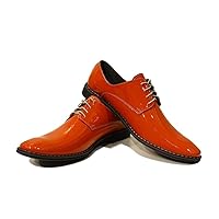 Modello Arancione - Handmade Italian Mens Color Orange Oxfords Dress Shoes - Cowhide Smooth Leather - Lace-Up
