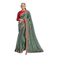 sage Indian Bridal Silk Designer Sari Wedding Traditional heavy saree Blouse 7701