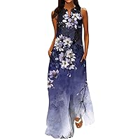 Women's Spring and Summer Dress Sleeveless Fashion Long Dress Printing V-Neck Color Classic Comfortable Dresses