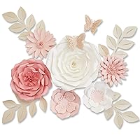 3D Paper Flowers Decorations for Wall, Pink Roses Artificial Flowers with Leaves and Butterfly Stickers, Elegant Decor Nursery Room Wall, Wedding and Baby Shower Décor (14pcs, Pink Set)