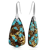 Big Natural Blue Turquoise Stone Crystal Dangle Earrings,Large Real Waterdrop Gemstone Quartz Single Stone Statement Drop Earrings for Women Girls (Stone Size:27mm*50mm, A1_Turquoise)