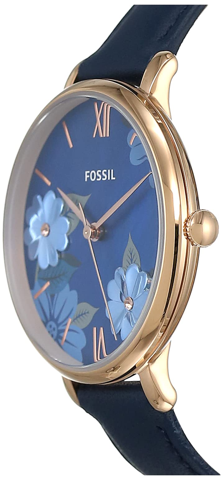 Fossil Women's Jacqueline Quartz Stainless Steel and Leather Three-Hand Watch, Color: Rose Gold, Navy (Model: ES4673)