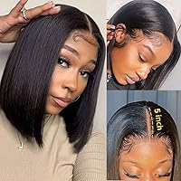 Short Bob Wig Human Hair 5x1 T Part Lace Front Bob Wigs 150% Density Lace Closure Wigs Pre Plucked with Baby Hair 10 Inch Natural Black Straight Human Hair Wigs