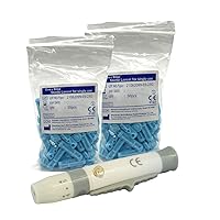 One Step Lancing Device & 100 x 23 Gauge Twist Top Lancets, Blood Sampling Pen, 5 Depth Settings, Diabetic Sugar Level Testing, Less Pain and Ejector