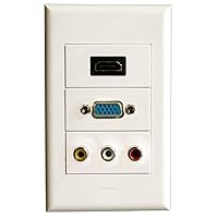 Wall FacePlate with HDMI+VGA+3RCA Ports,White Wall Mount Outlet Faceplate Panel Cabling System Service