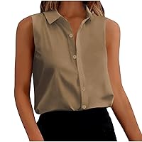 Women's Sleeveless Button Down Shirts Casual Work Blouses Solid Casual Loose V Neck Tank Tops Ladies Fashion Clothes