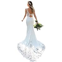 Women's Lace Mermaid Wedding Dresses for Bride 2019 Beach Bridal Gowns Spaghetti Straps