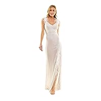 Womens Ivory Zippered Slitted Hook Closure Back Strap Lined Sleeveless V Neck Full-Length Prom Gown Dress Juniors 3, Off-white