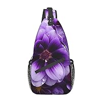 Purple Flower Print Sling Backpack Travel Sling Bag Casual Chest Bag Hiking Daypack Crossbody Bag For Men Women
