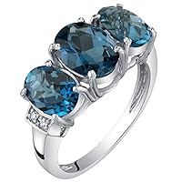 PEORA Solid 14K White Gold Diamond and Genuine or Created Gemstones Three Stone Triune Ring for Women Sizes 5 to 9