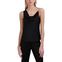 BCBGeneration Women's Fitted Satin Top One Rhinestone Strap Asymmetrical Cowl Neck Shirt