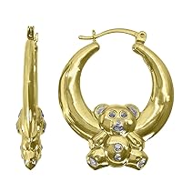 10k Gold Two tone Womens Teddy Bear 29.1mm Hinged Hoops Hugs Earlobe Earrings Jewelry for Women