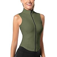 FEOYA Women's Full Zip Sleeveless Tank Top Workout Jacket Long Sleeve Slim Fit for Yoga Running Activewear