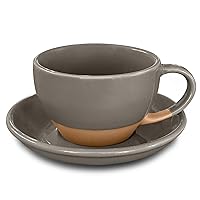 Mora Ceramic Latte Art Mug With Saucer - 10.5 oz, Round Bottom For Perfect Pours - Cafe Cups for Cappuccino, Espresso, Coffee, Tea etc - Porcelain Set for Baristas, Great Gift - Sesame Milk