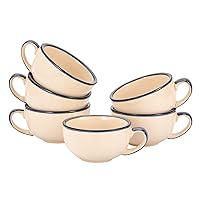 Set of 6 Cups Vintage Design 12 oz Professional Barista Ceramic Latte Art Cappuccino Cups Set (Beige * 6)