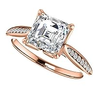 10K/14K/18K Solid Rose Gold Handmade Engagement Ring 1 CT Asscher Cut Moissanite Diamond Solitaire Wedding/Bridal Ring Vintage Antique Anniversary Lovely Rings for Her