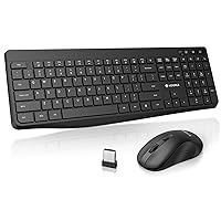 Wireless Keyboard and Mouse Combos, 2.4G Silent Full Size Keyboard 3DPI Mouse for Windows MacOS Linux, 12 Multimedia and Shortcut Keys Desktop Computer/Laptop/PC-Black (Battery Not Included)