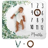 Baby Monthly Milestone Blanket | Includes Wooden Wreath and Pacifier Clip | 1 to 12 Months | Premium Extra Soft Fleece | Best Photography Backdrop Prop for Newborn Boy & Girl