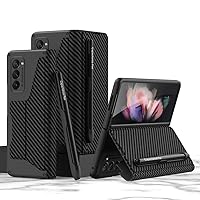 for Z Fold 2 Case, Galaxy Z Fold 2 Case with Pen Holder & Leather Cover, Hinge Protection & Kickstand with Magnetic Protective Heavy Duty Case for Samsung Galaxy Z Fold 2 (Black Carbon)